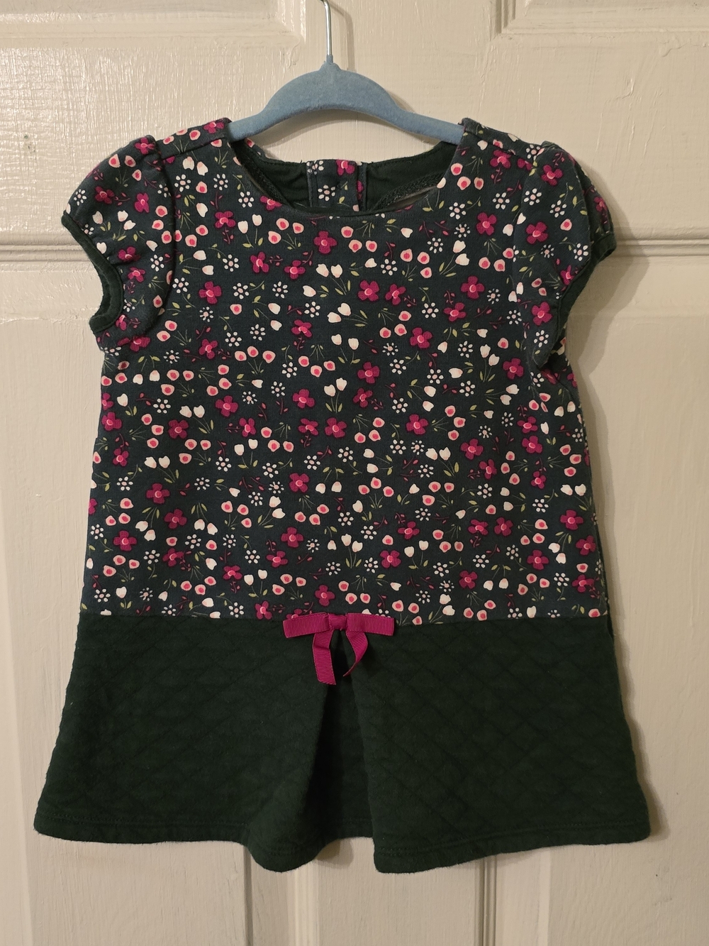 Gymboree Dark Green Floral Dress with Pink Bow